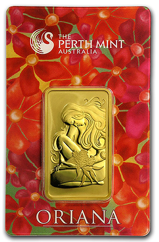 APMEX Exclusive Oriana gold bar from the Perth Mint