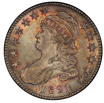 1821 Capped Bust Half Dollar. Overton-107. Rarity-3. Mint State-66+ (PCGS).