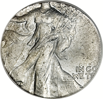 Undated 50C Walking Liberty Half -- Struck on a Steel Cent Planchet