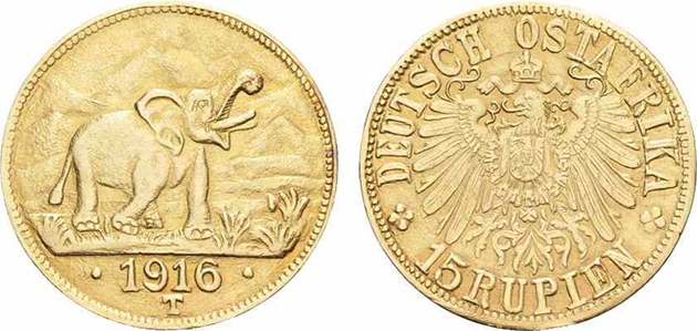 German East Africa, 1916 gold 15 rupees - Münzenhandlung Raffler & MA-Shops