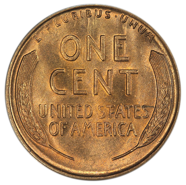 The reverse design of a Mint State 1931-S Lincoln Cent