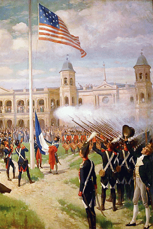 Hoisting US flag after Louisiana Purchase on December 20, 1803
