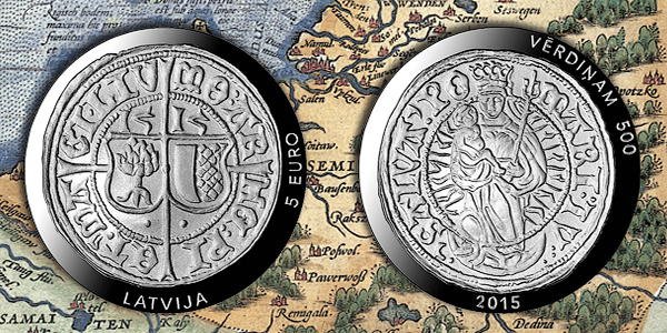 Latvia 2015 500th Anniversary Livonian Ferding 5 euro silver coin