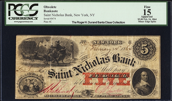 New York, NY- Saint Nicholas Bank $5 Feb. 24, 186