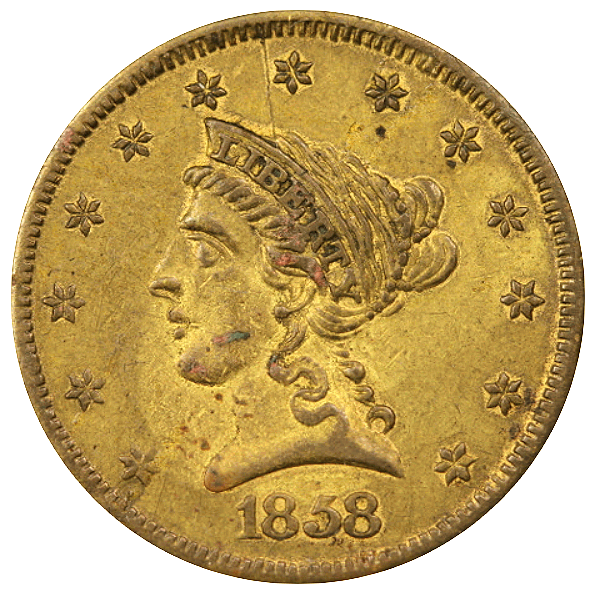 1858 $2.50 quarter eagle gold coin fake obverse