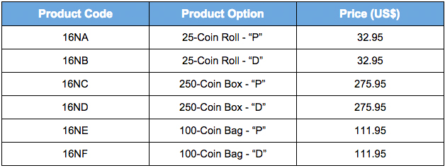 Pricing table for 2016 Native American $1 Coin products from the U.S. Mint
