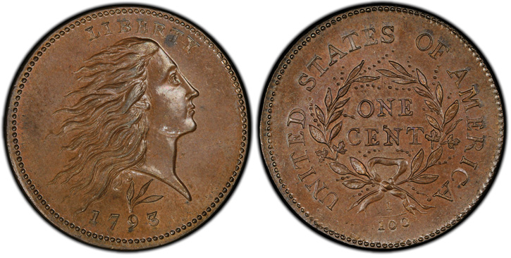 1793 Flowing Hair Cent. Sheldon-11a. Rarity-4+. Wreath, Vine and Bars Edge. Mint State-66 BN (PCGS). Courtesy Stack's Bowers Galleries, Pogue III Sale