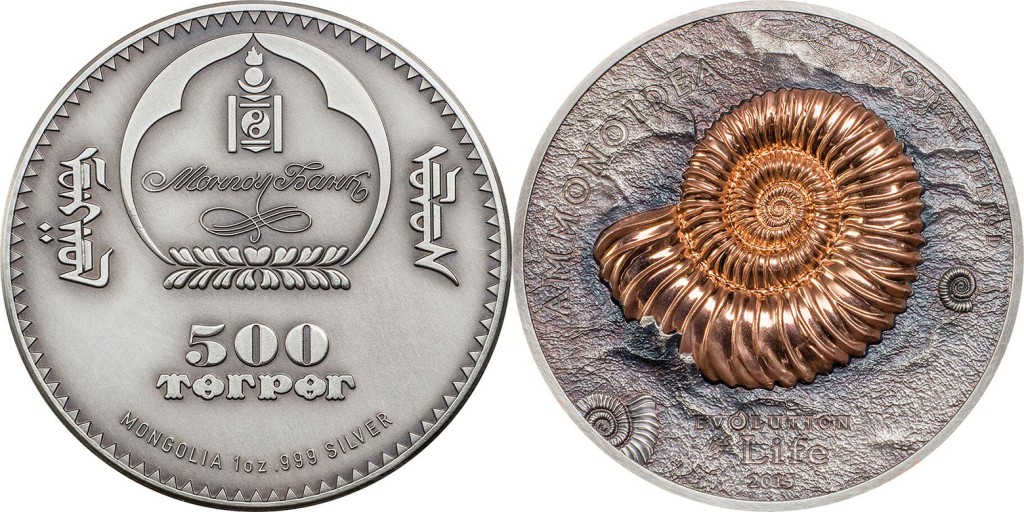 Mongolia, Evolution of Life 2015 - Ammonite. Coin Invest Trust, Mayer Mint