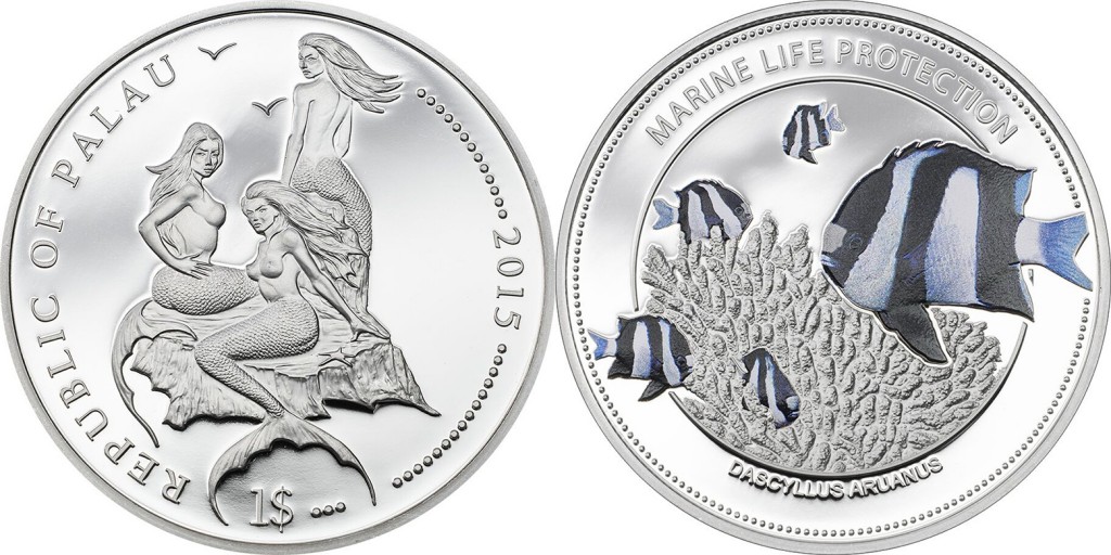 Palau 2015 Marine Life Protection: White Tail Damselfish $1 silver Proof coin. Coin Invest Trust, Mayer Mint