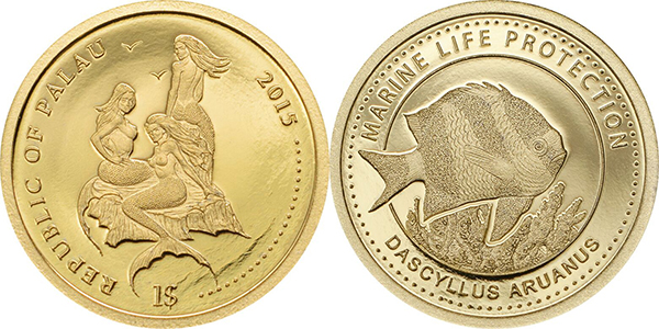 Palau 2015 Marine Life Protection: White Tail Damselfish $1 gold Proof coin. Coin Invest Trust, Mayer Mint