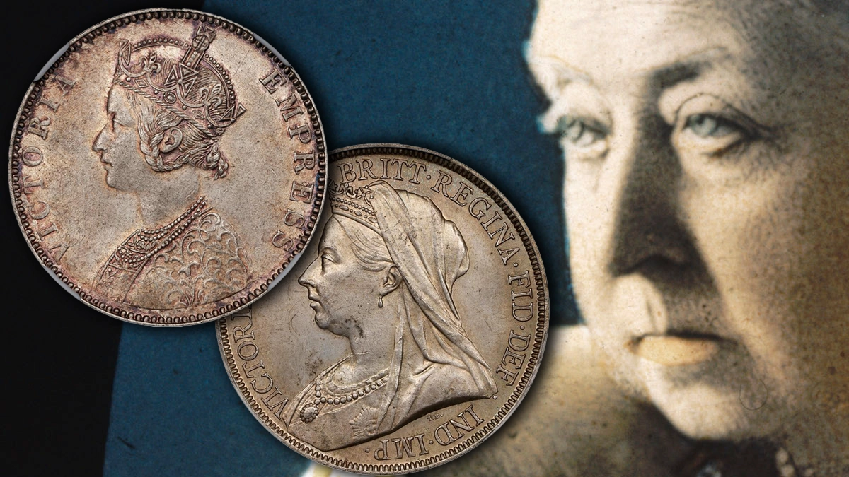 An image illustrating examples of the coinage of Queen Victoria of England.