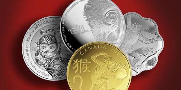 Chinese New Year 2016 - Year of the Monkey Canadian and New Zealand Gold and Silver Coins