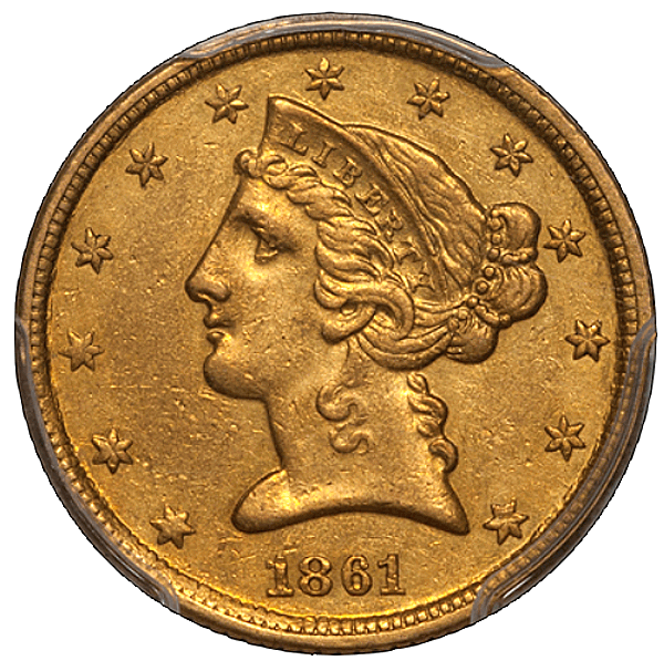 1861-C $5.00 PCGS AU55 CAC