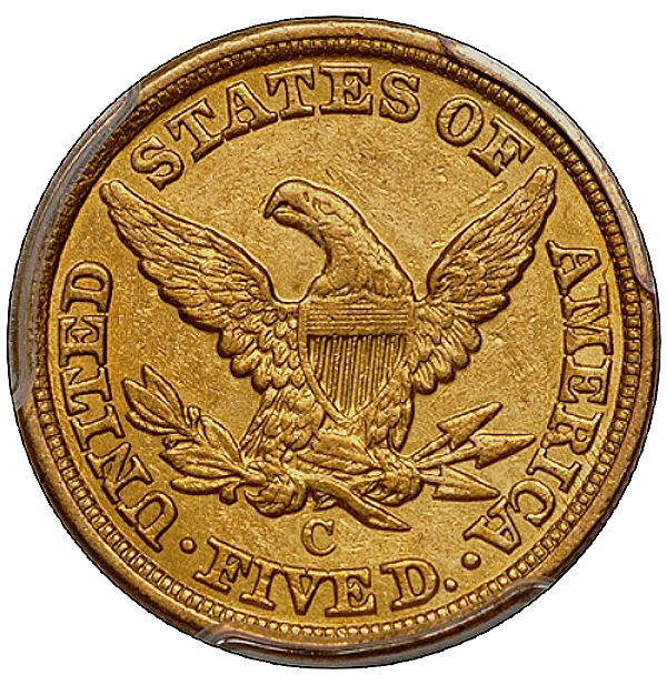 1861-C $5.00 PCGS AU55 CAC, US Gold Coins