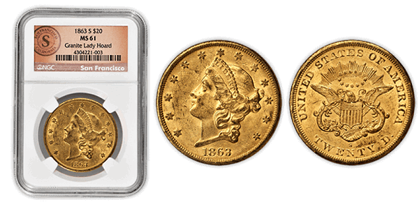 Type-I $20 Gold Coins, minted from 1850 to 1866