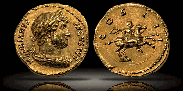 Hadrian aureus, ancient roman coins