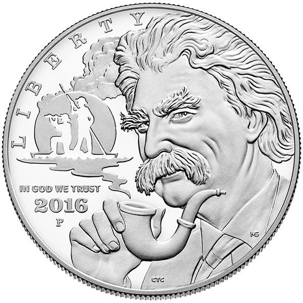 Obverse, United States 2016 Mark Twain Commemorative $1 Silver Proof Coin, Courtesy U.S. Mint