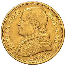 20 Lire 1867 A.XXII Pius IX. Italy B Papal States