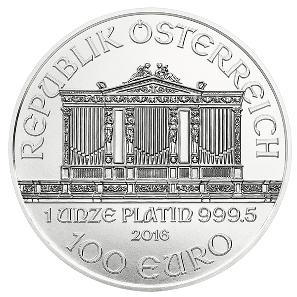 Austria 2016 Vienna Philharmonic 100 Euro Platinum Bullion coin, courtesy Austrian Mint
