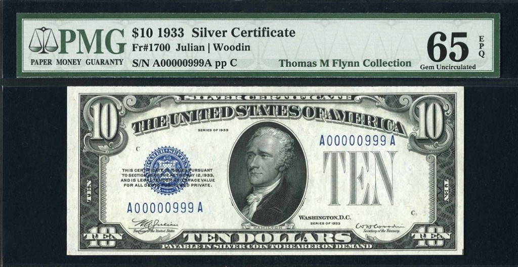 United States 1933 $10 Silver Certificate, Julian/Woodin signatures