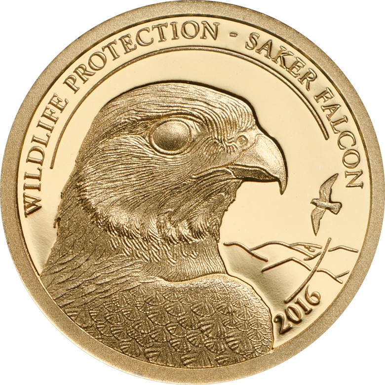 Mongolia 2016 Saker Falcon - Wildlife Protection Series gold coin feat. smartminting from Coin Invest Trust