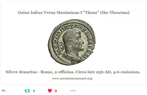 Ancient Nomos Art Museum tweet - Maximinus Thrax (Maximinus I) and acromegaly