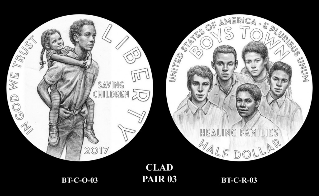 2017 Boys Town Centennial half dollar clad coin design candidate pairs