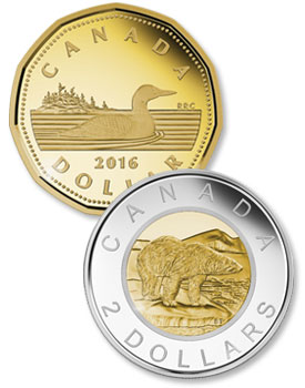 Canadian Coins - The Loonie ($1) and the Toonie ($2)