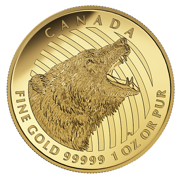 reverse, Canada 2016 Call of the Wild: Roaring Grizzly Bear $200 gold proof coin