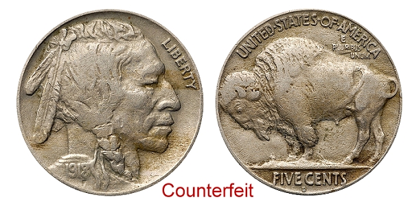 Counterfeit Coin Detection 1918/7-D Buffalo Nickel