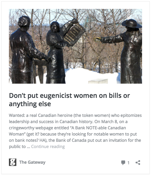 woman on Canadian banknote - no eugenicists, please