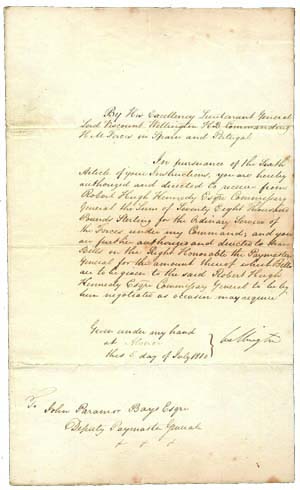 Letter written and signed by the Duke of Wellington