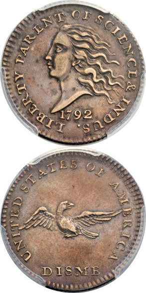 Finest-known 1792 silver disme, courtesy Heritage Auctions