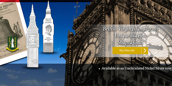 British Virgin Islands 2016 Big Ben Shaped Coin from the Pobjoy Mint