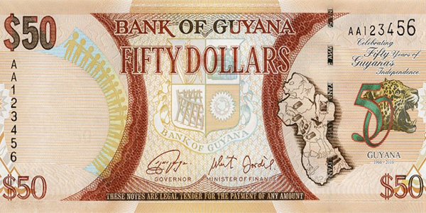 Guyana 2016 50 Years of Independence commemorative $50 banknote