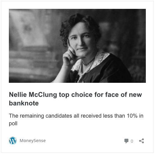 Nellie McClung, top candidate for Canada's next banknote