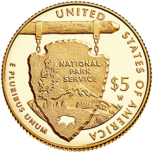 reverse, United States 2016 National Park Service Centennial Commemorative $5 gold coin