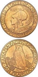 Round 1915 Panama Pacific $50 gold coins. Images courtesy Heritage Auctions