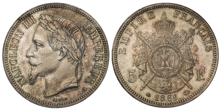 FRANCE. Napoleon III. 1861-A AR 5 Francs. Images courtesy Atlas Numismatics
