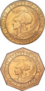 1915 Panama-Pacific Exposition $50 Gold Commemorative Round and Octagonal Coins. Images courtesy Heritage Auctions