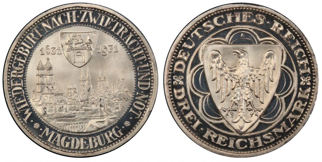Magdeburg 3 Reichsmark. Image courtesy Atlas Numismatics