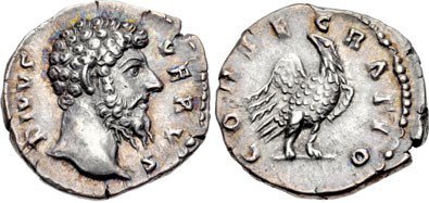 Silver Denarius of Roman Emperor Lucius Verus. Image courtesy NGC