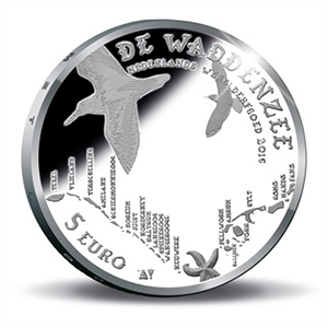 Netherlands 2016 Dutch World Heritage: Wadden Sea 5 Euro Silver Coin. Images courtesy Royal Dutch Mint
