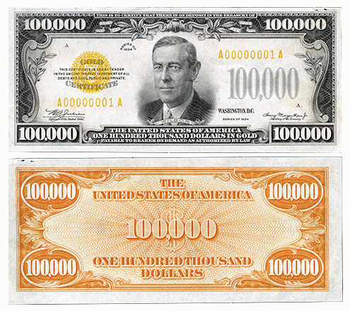 $100,000 Gold Certificate, Series 1934 Bureau of Engraving and Printing