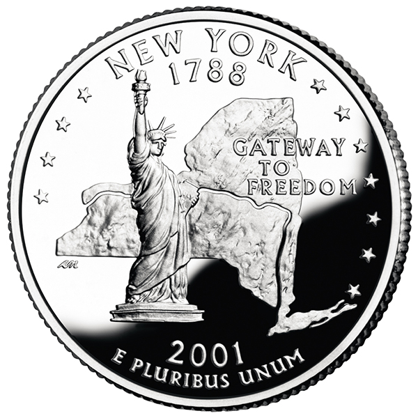 reverse, United States 2001 New York 50 State Quarter. Image courtesy U.S. Mint