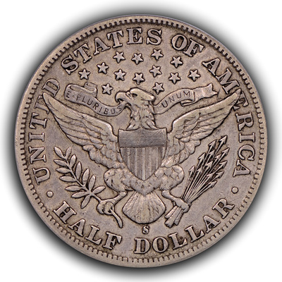 reverse, 1893-S Barber half dollar in EF. Image courtesy Thomas Bush Numismatics