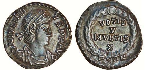 siliqua of Roman emperor Julian II (360 - 363 CE). Images courtesy Spink Auctions