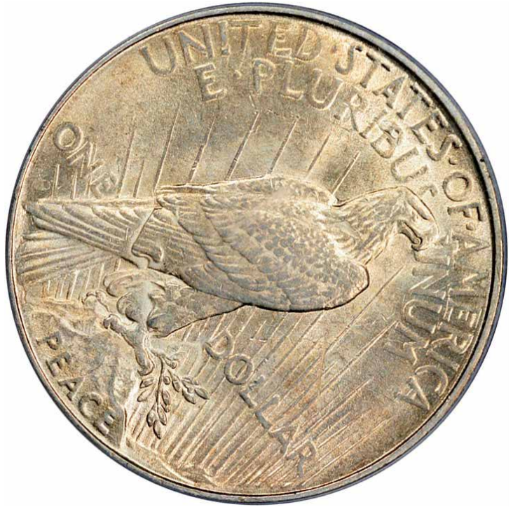 1922 Peace Dollar flip-over double strike, reverse. Image courtesy Mike Byers, Mint Error News