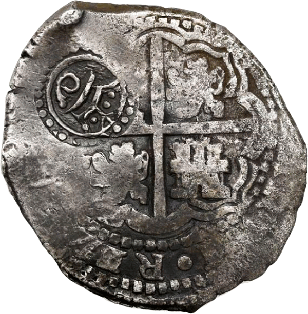 Potosi, Bolivia, cob 8 reales, (1650-1)O, with crowned script-a countermark