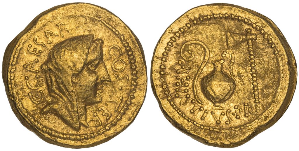 Roman Imperial. Julius Caesar. (Dictator, d. 44 BCEE. AV Aureus. Images courtesy Atlas Numismatics